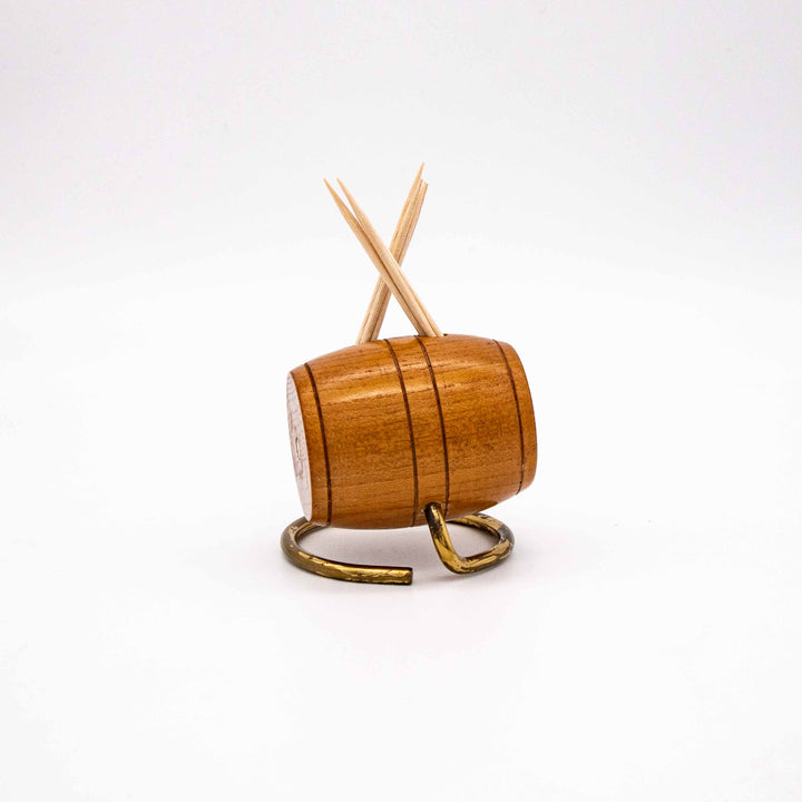 Vintage Zahnstocherhalter in Form eines Fasses, Rückseite