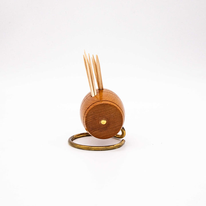 Vintage Zahnstocherhalter in Form eines Fasses, Seitenansicht links