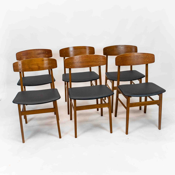 6er Set Teak Sessel Set von Sax Dänemark, leicht schräg stehend