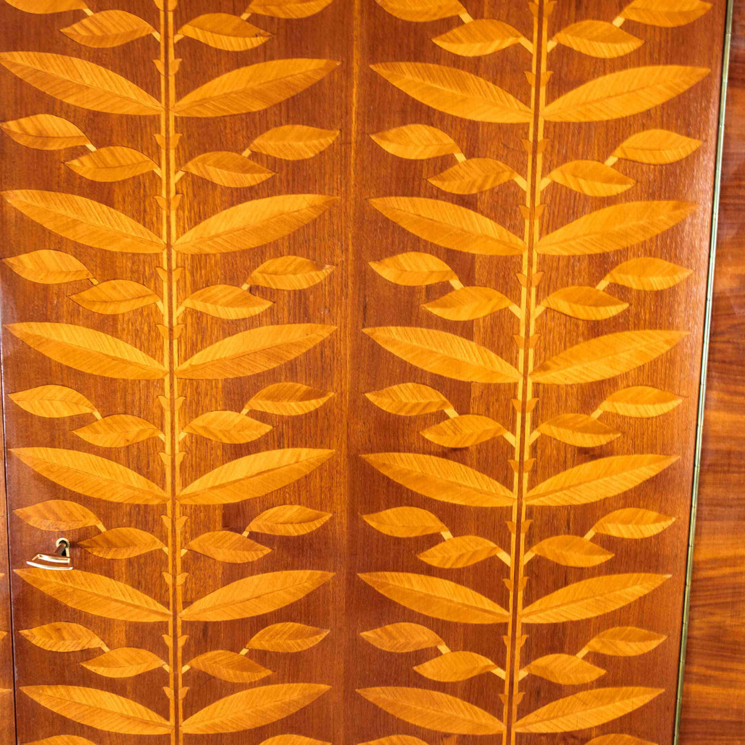 Mid-Century walnut highboard with leaf marquetry