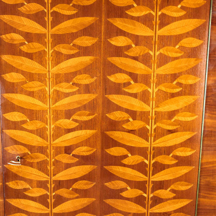 Mid-Century walnut highboard with leaf marquetry