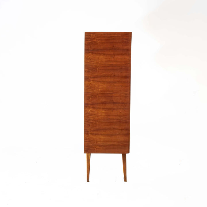 Mid-Century walnut highboard with leaf marquetry