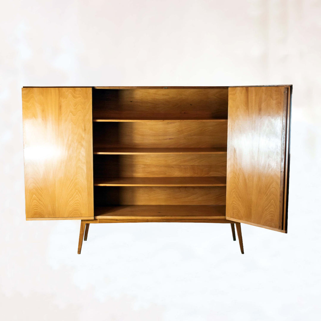 Mid-Century walnut highboard with leaf marquetry